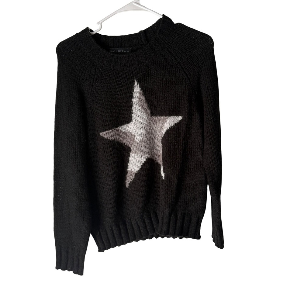 Joan Vass New York Black Gray Star Knit Sweater Size S Wool Blend‎ Grunge Emo